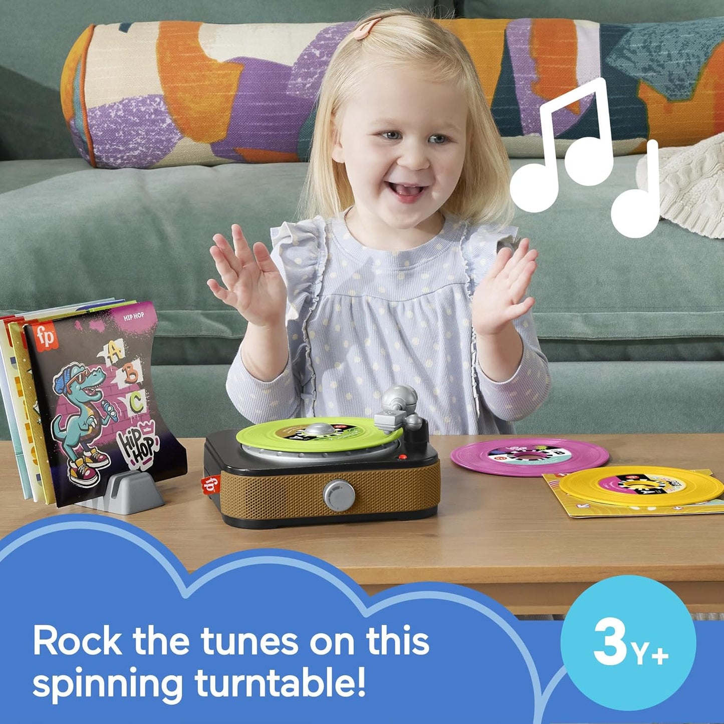Fisher-Price Rockin’ Record Player Musical Toy for Preschool Pretend Play with Lights, Sounds, and Interactive Turntable for Kids Ages 3+ Years