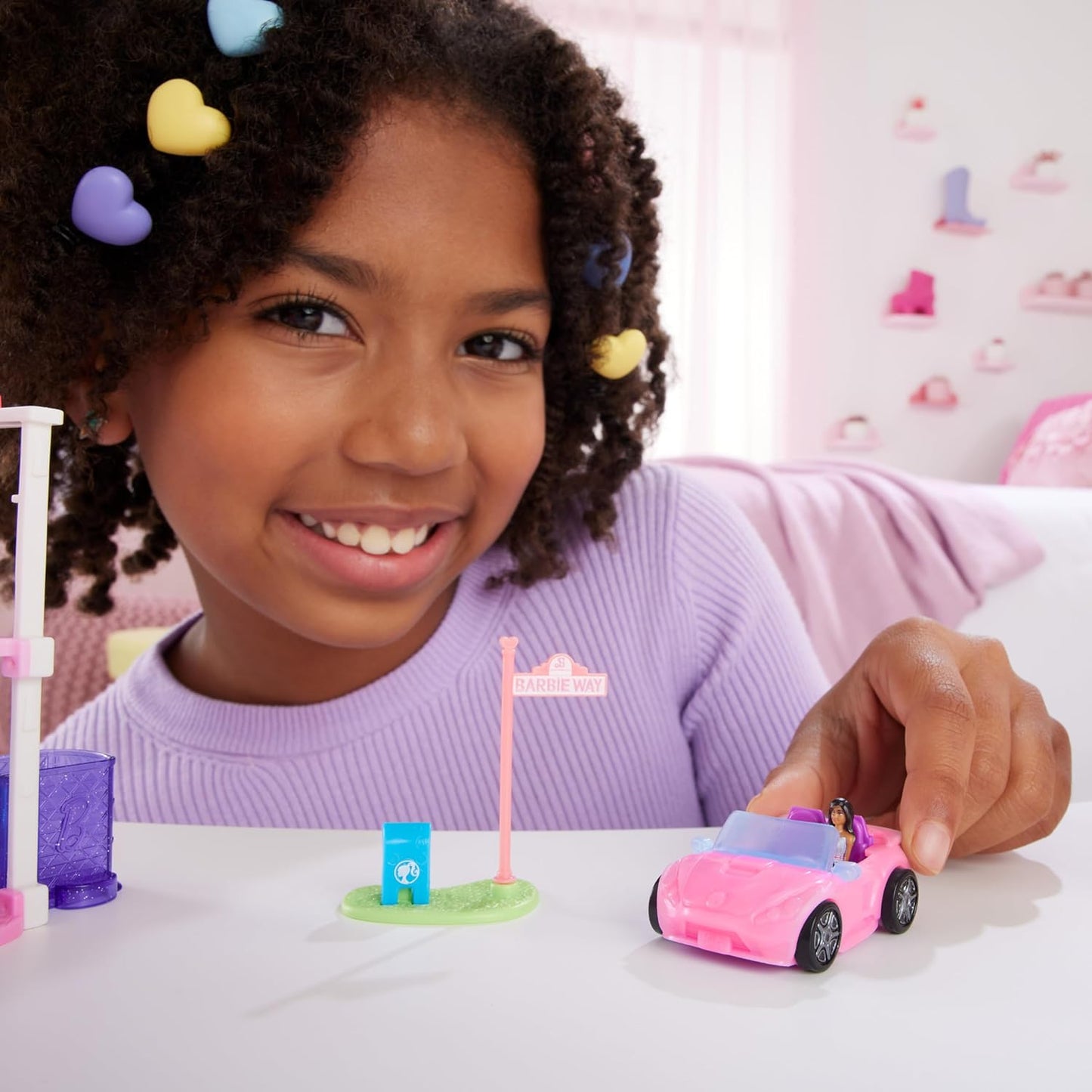 Barbie Mini BarbieLand Playset with 1.5-Inch Doll, Convertible Car with Color-Change Surprise, and Street Sign Accessory