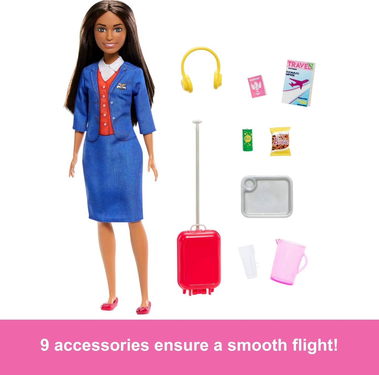 Barbie Hostess Flight Attendant Doll with Travel Accessories Playset