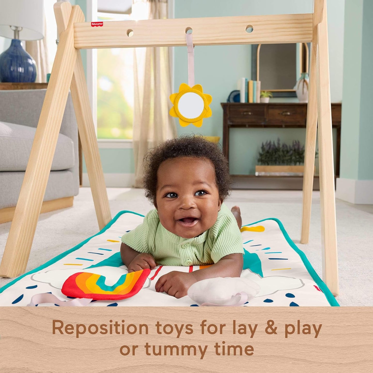Fisher-Price Wooden Baby Playmat Activity Gym with Three Sensory Developmental Activities for Newborns 0+ Months