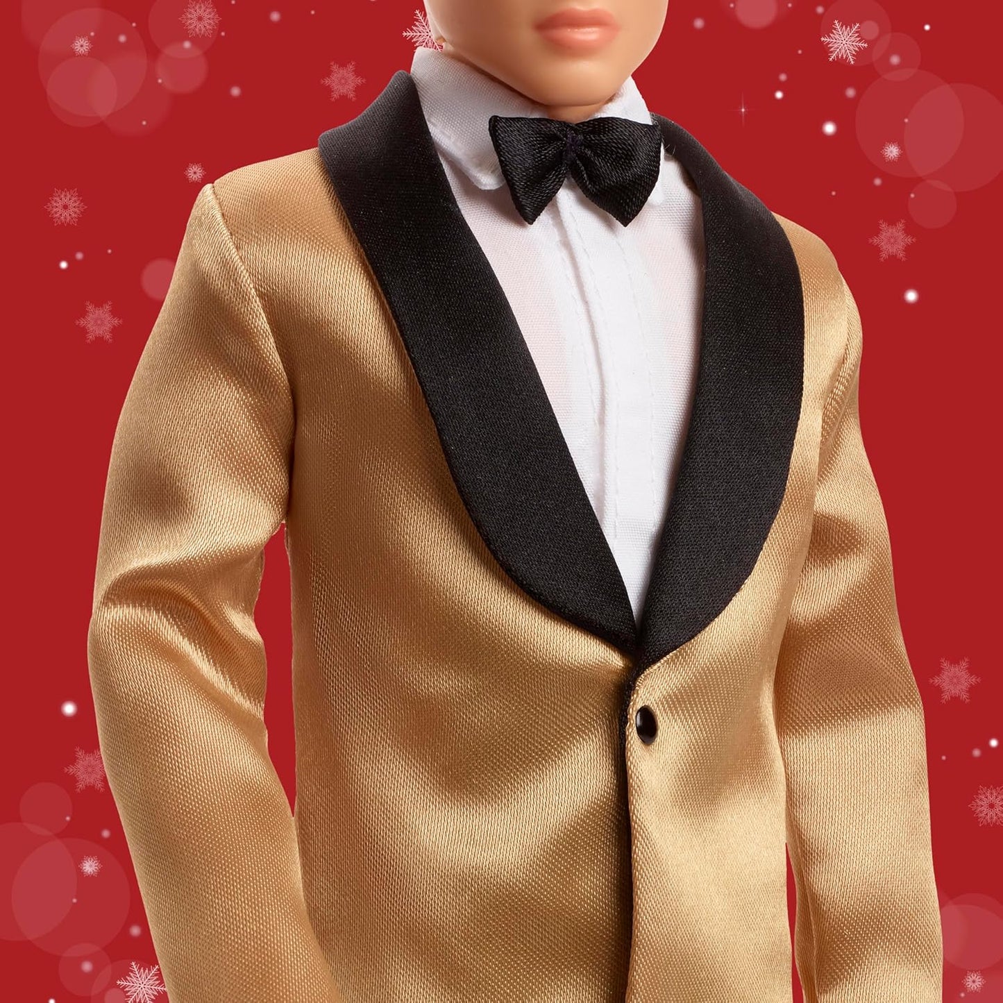 Barbie Signature 2025 Holiday Ken Collectible Fashion Doll with Black Hair, Golden Jacket, Full Suit, Displayable Packaging, and Doll Stand