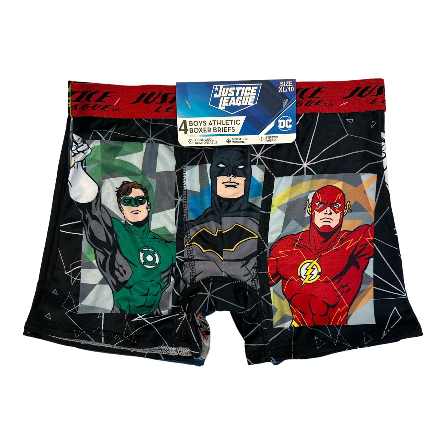 DC Comics Justice League Boys 4-Pack Athletic Boxer Briefs, Batman, Flash & Green Lantern Underwear Set, Multicolor