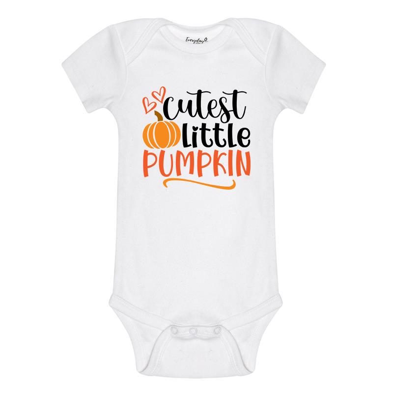 Everyday Kids “Cutest Little Pumpkin” Short Sleeve Baby Onesie – Cute Fall Bodysuit for Newborns and Infants – Soft Cotton Baby Outfit