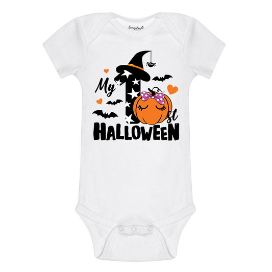 Everyday Kids “My 1st Halloween” Short Sleeve Baby Onesie – Cute Pumpkin and Witch Hat Design – Soft Cotton Bodysuit for Newborns and Infants