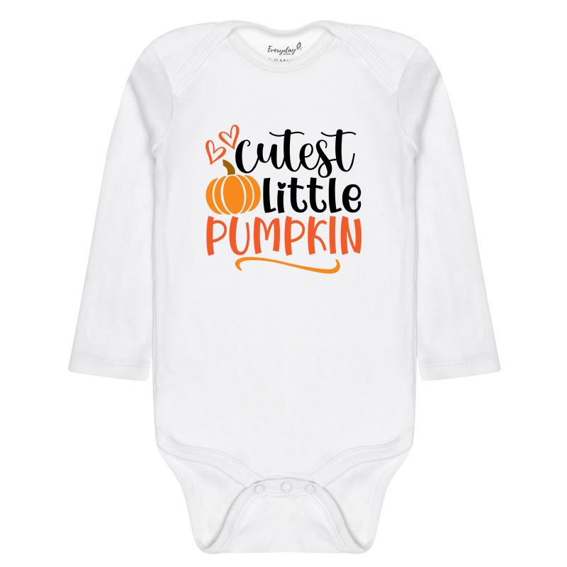 Everyday Kids “Cutest Little Pumpkin” Long Sleeve Baby Onesie – Cute Fall Bodysuit for Newborns and Infants – Soft Cotton Baby Outfit
