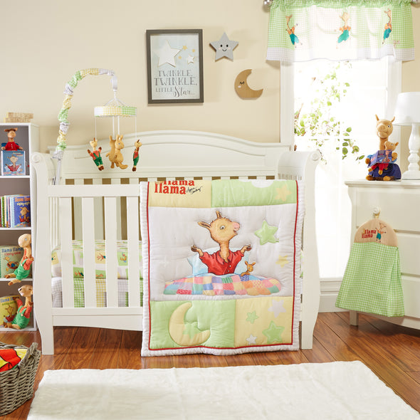Everyday Kids 4-Piece Crib Bedding Set – Quilt, Sheet, Ruffle & Diaper Stacker – Nursery Baby Bedding