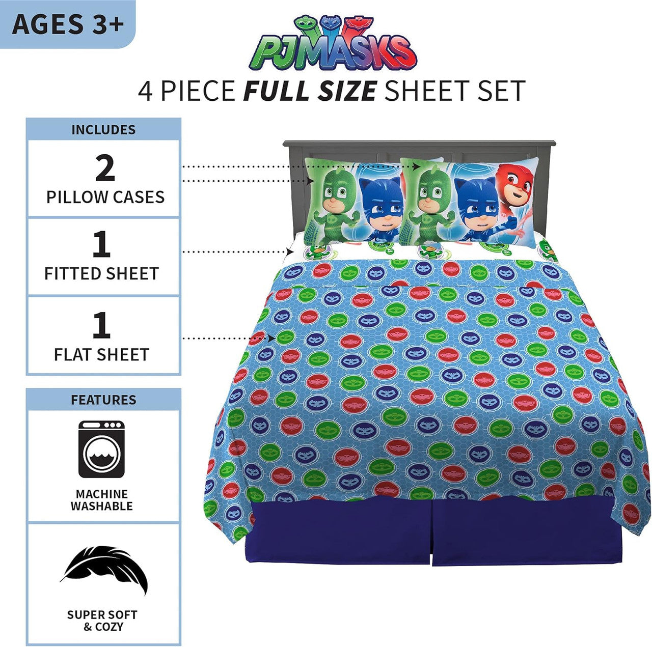 PJ Masks 4 Piece Full Sheet Set