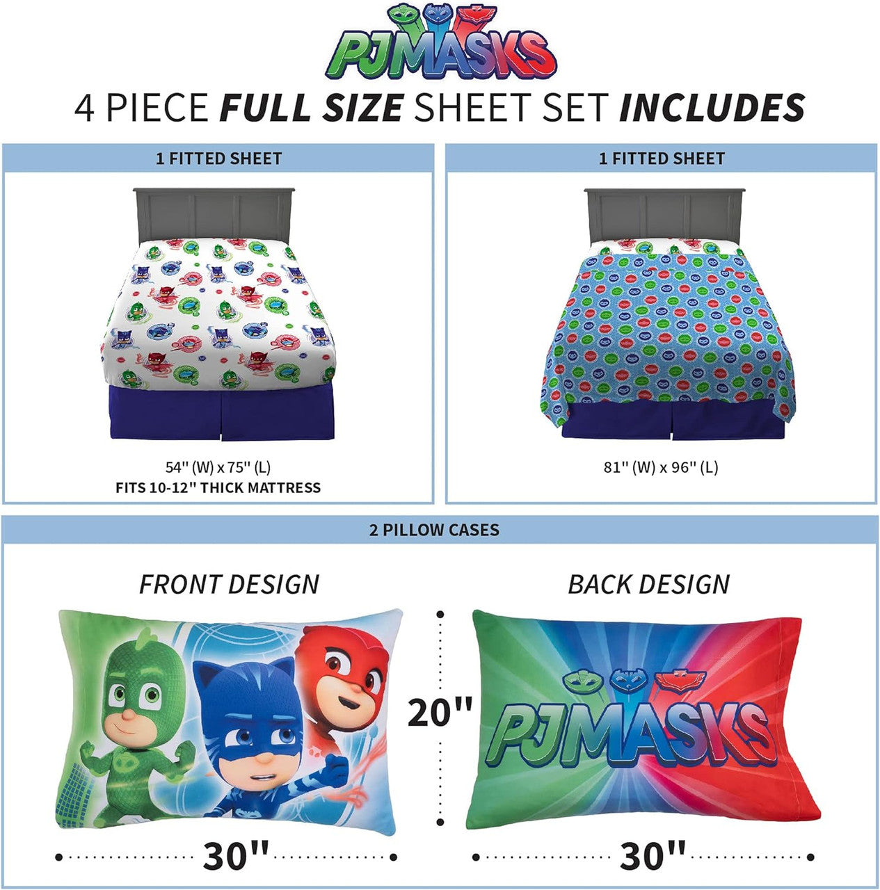 PJ Masks 4 Piece Full Sheet Set