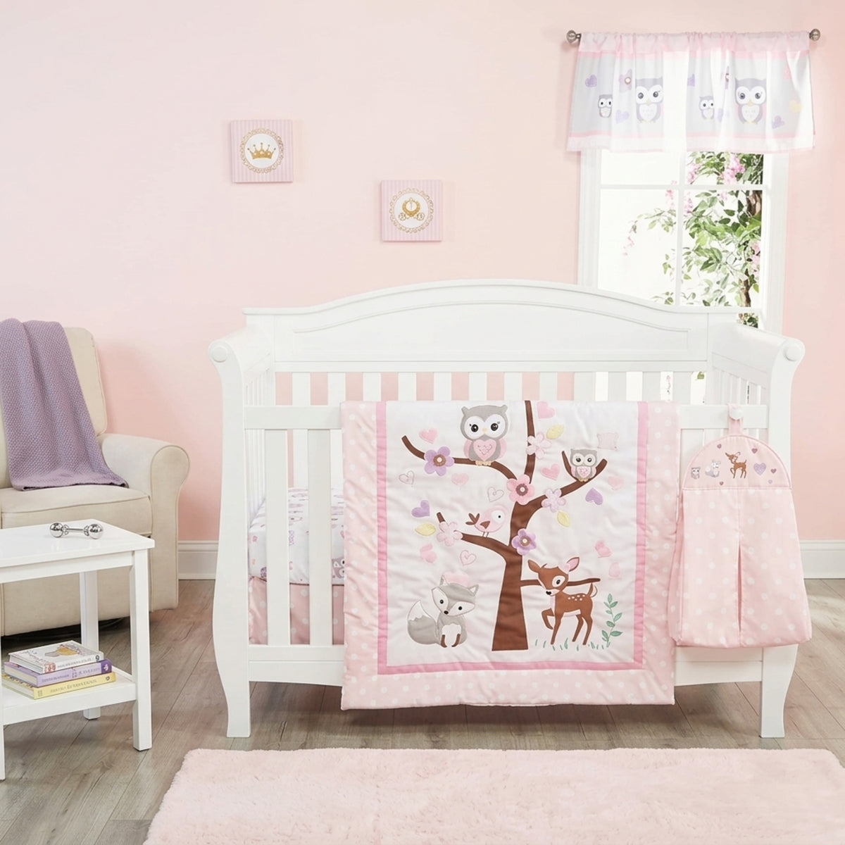 4 Piece Girls Crib Bedding Set - Woodland Owls
