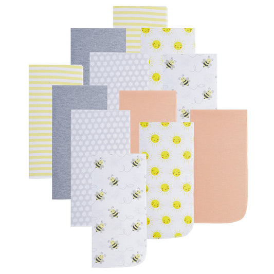 12 Pack Burp Cloths - Bees/Sun/Stripes