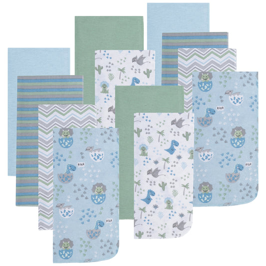 12 Pack Burp Cloths - Dinosaurs/Chevron/Stripes