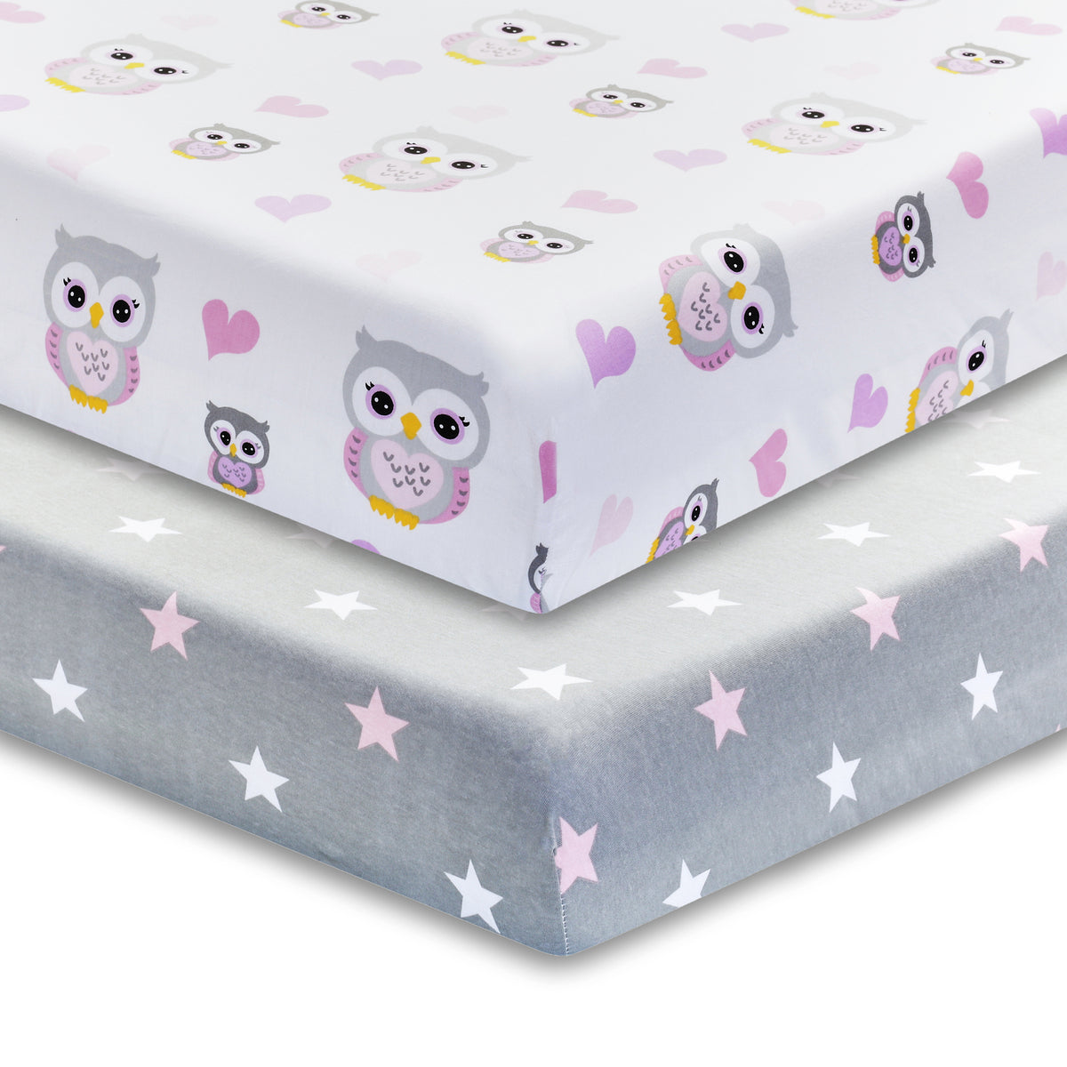 2 Pack Fitted Crib Sheet - Owls/Stars