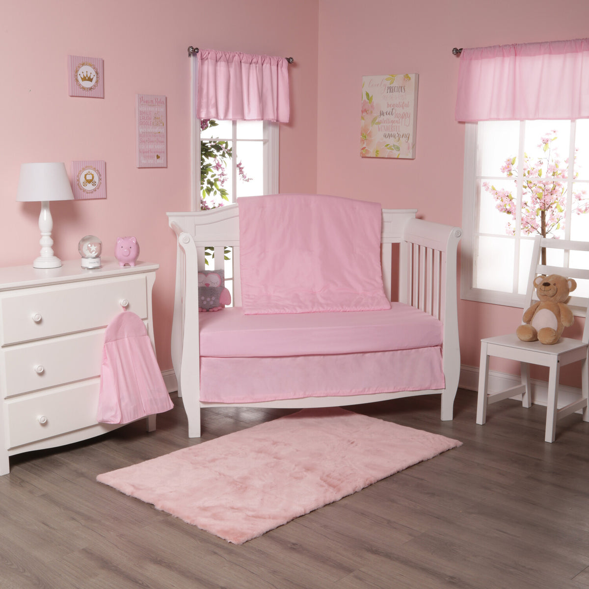 4 Piece Girls Crib Bedding Set - Pink