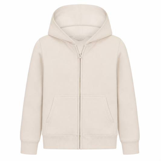 EVERYDAY KIDS Girls Off-White Zip-Up Hoodie – Soft Fleece Jacket with Hood – All-Season Kids Sweatshirt for School, Play, or Layering