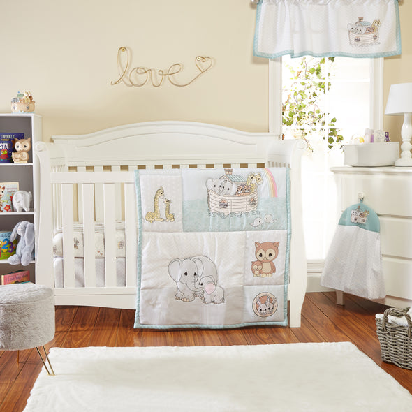 Everyday Kids 4-Piece Crib Bedding Set – Quilt, Sheet, Ruffle & Diaper Stacker – Nursery Baby Bedding