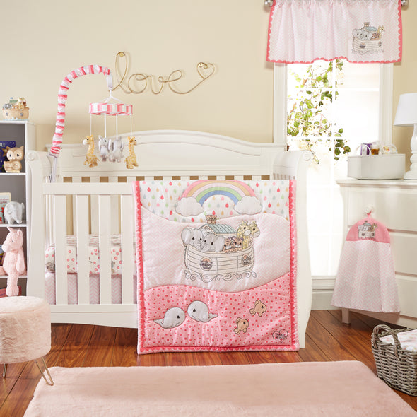 Everyday Kids 4-Piece Crib Bedding Set – Quilt, Sheet, Ruffle & Diaper Stacker – Nursery Baby Bedding