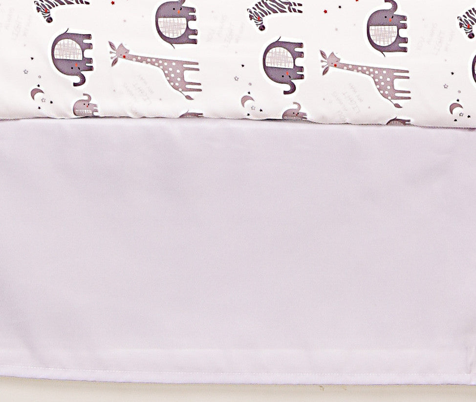 Everyday Kids 3 Piece Crib Set with Quilt, Dust Ruffle and Fitted Crib Sheet, Gray and White Elephant Giraffe Zebra Nursery Bedding
