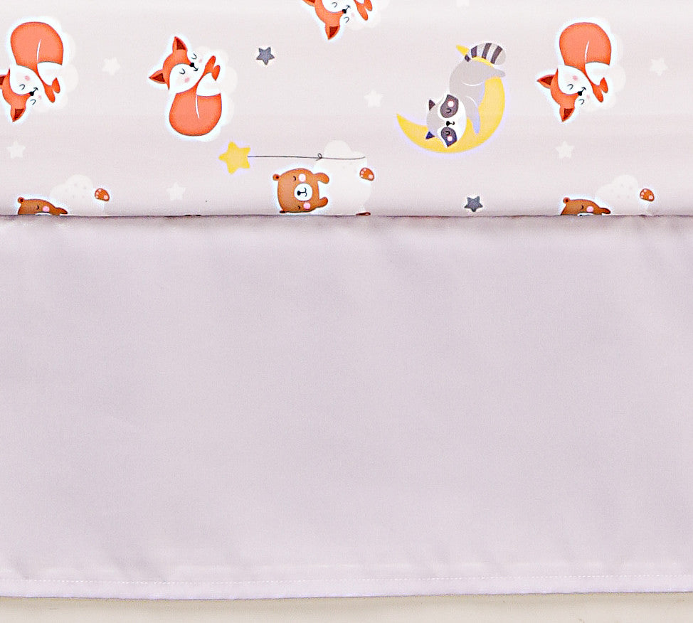 Everyday Kids 3 Piece Crib Set with Quilt, Dust Ruffle and Sheet, Raccoon Moon and Stars Nursery Bedding, Blue and Gray