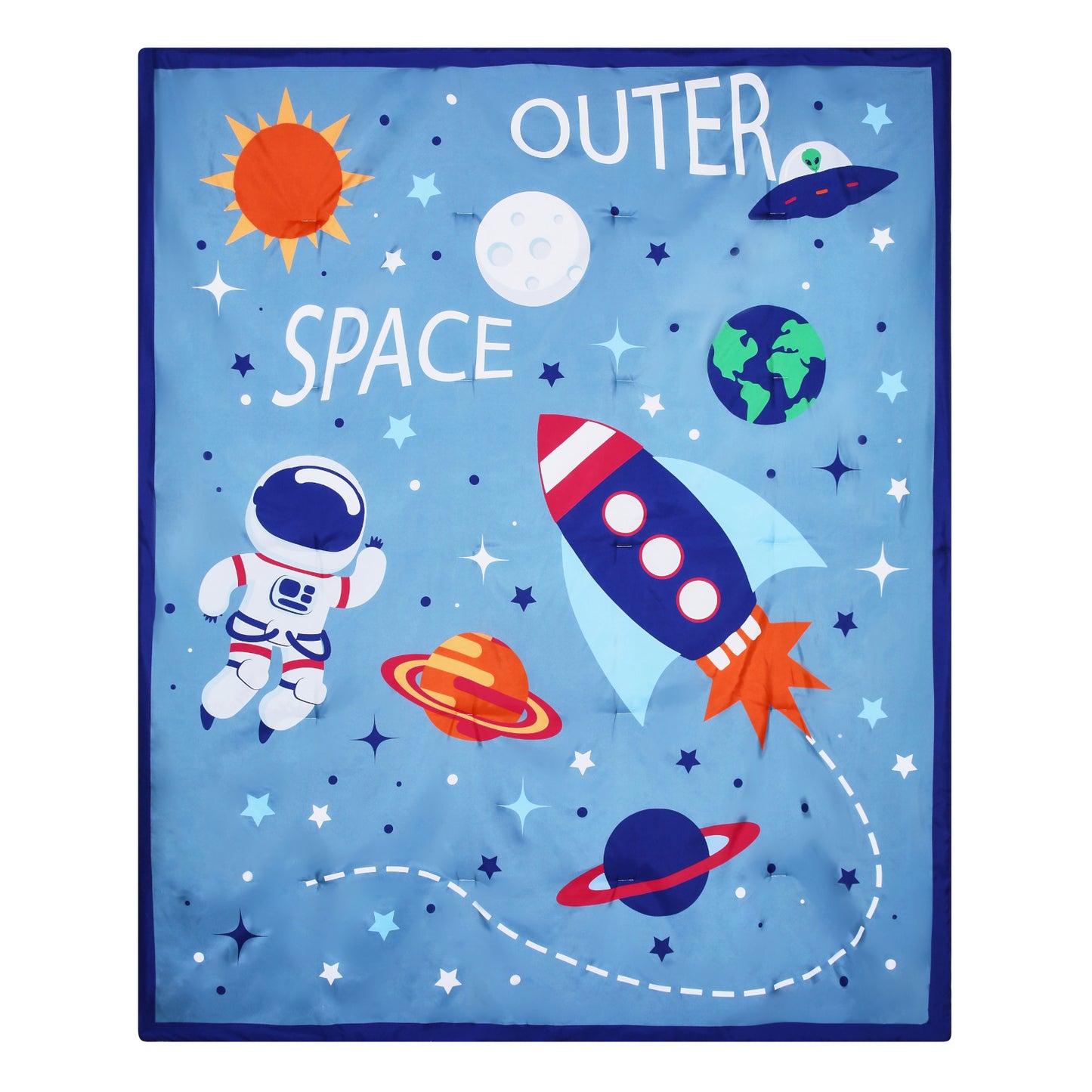 Everyday Kids Outer Space Twin/Full Size Bed Comforter with a Rocket and Planets; All Season Orange, Red and Blue Comforter