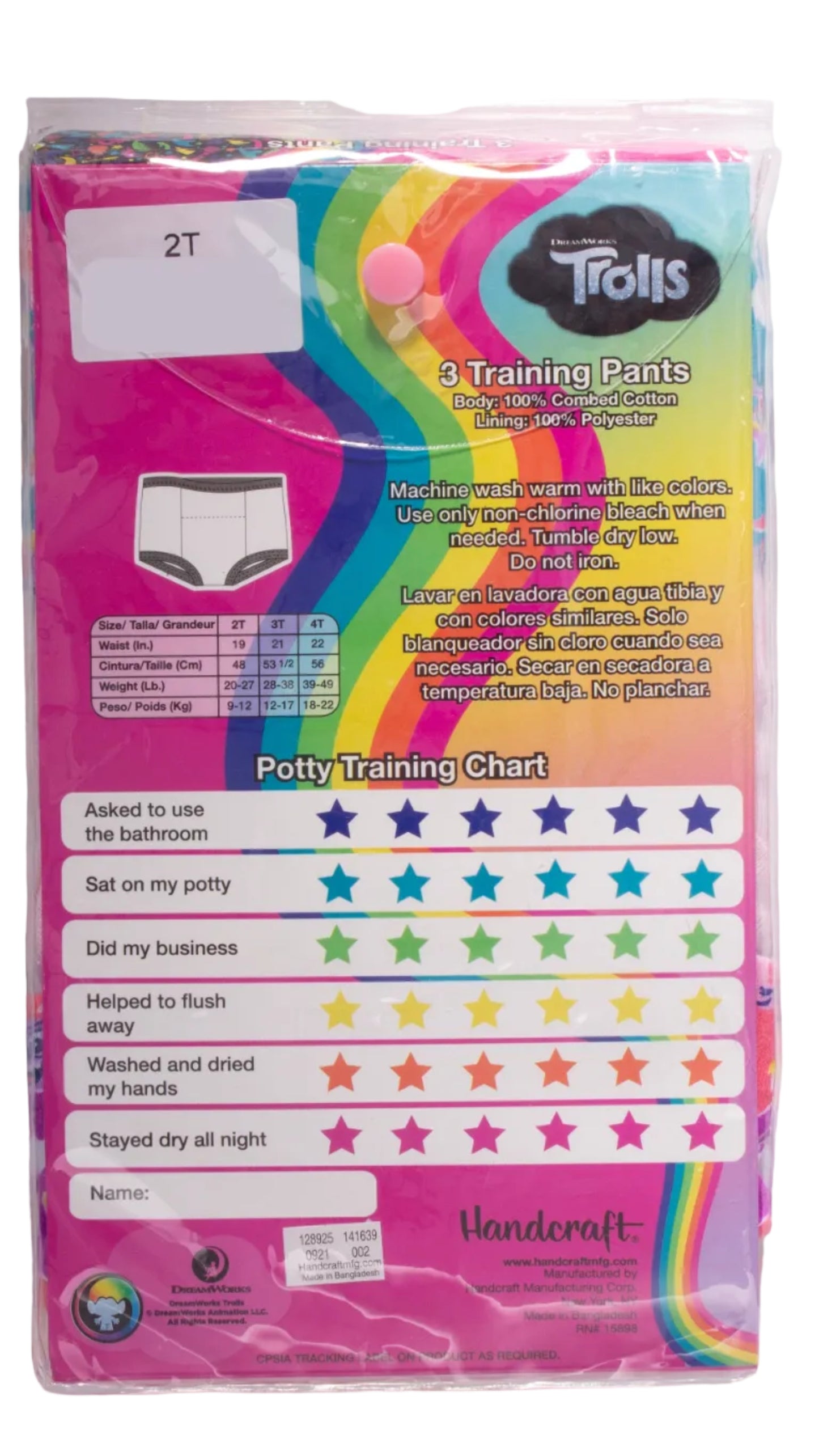DreamWorks Trolls Toddler Girls 3-Pack Potty Training Pants, Queen Poppy Viva and Barb Underwear Set with Bonus Chart, Multicolor