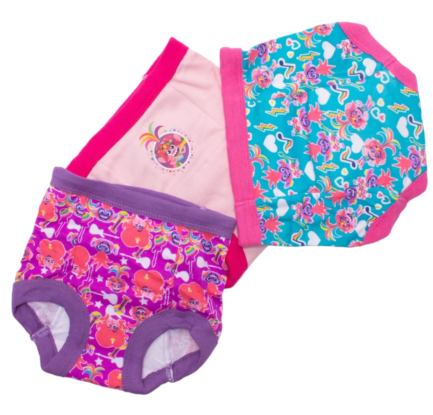 DreamWorks Trolls Toddler Girls 3-Pack Potty Training Pants, Queen Poppy Viva and Barb Underwear Set with Bonus Chart, Multicolor