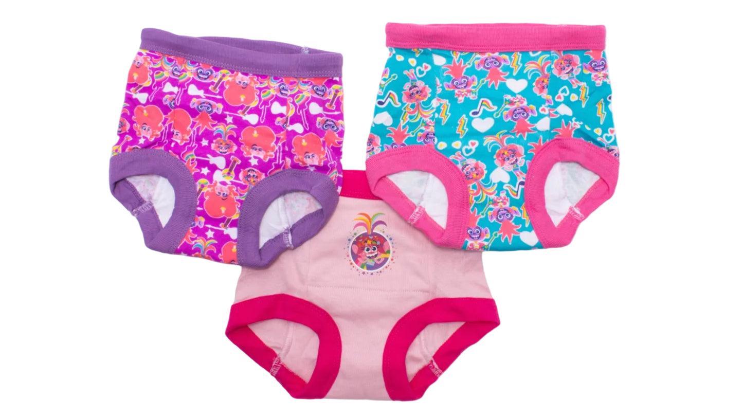 DreamWorks Trolls Toddler Girls 3-Pack Potty Training Pants, Queen Poppy Viva and Barb Underwear Set with Bonus Chart, Multicolor