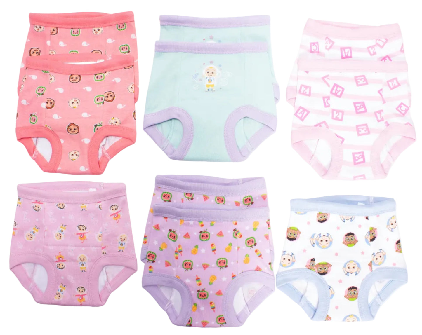 CoComelon Toddler Girls 10-Pack Potty Training Pants, JJ Bella and Cece Underwear Set with Bonus Chart, Multicolor.