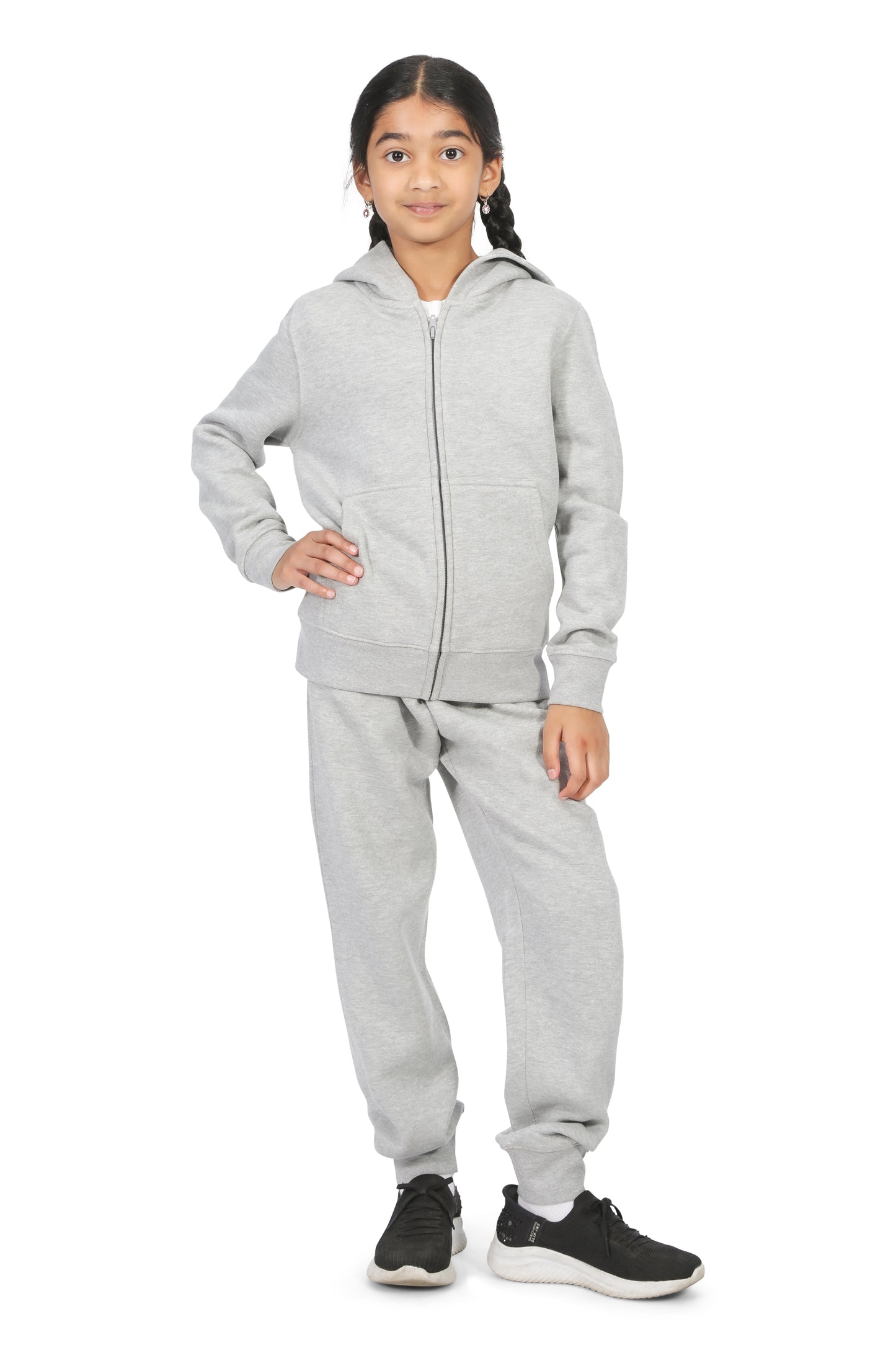 Everyday Kids Christmas Collection Festive Red & Gold Bow Girls Zip Up Hoodie – Holiday Sweatshirt - Heather Gray