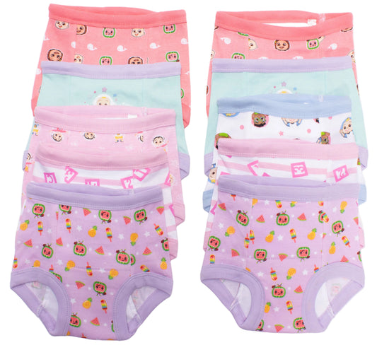 CoComelon Toddler Girls 10-Pack Potty Training Pants, JJ Bella and Cece Underwear Set with Bonus Chart, Multicolor.