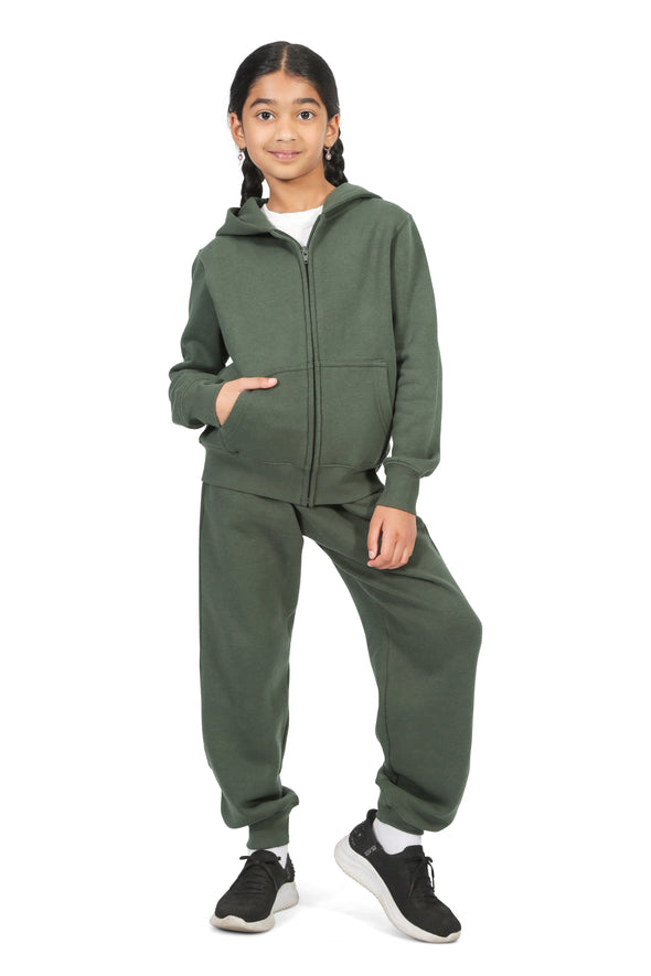 EVERYDAY KIDS Girls Green Zip-Up Hoodie – Soft Fleece Jacket with Hood – All-Season Kids Sweatshirt for School, Play, or Layering