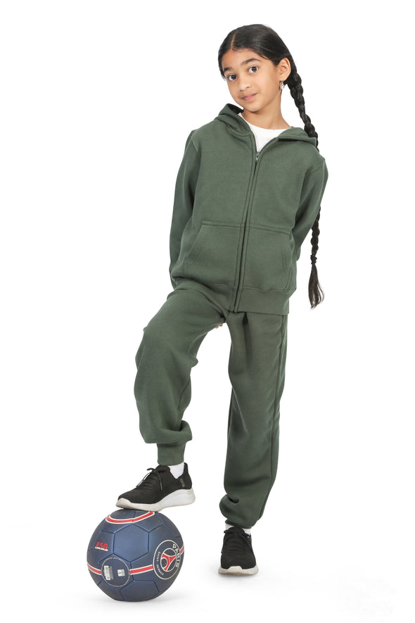 EVERYDAY KIDS Girls Green Zip-Up Hoodie – Soft Fleece Jacket with Hood – All-Season Kids Sweatshirt for School, Play, or Layering