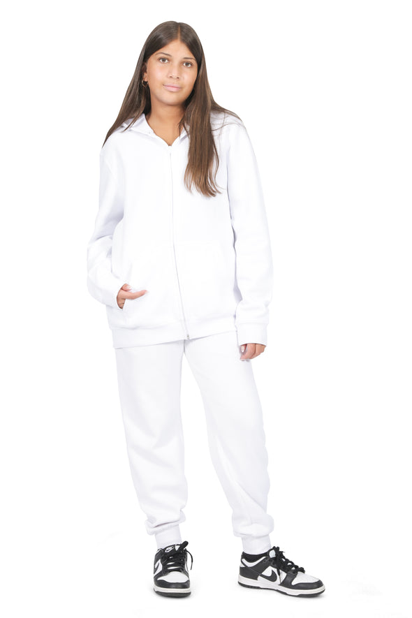EVERYDAY KIDS Girls White Zip-Up Hoodie – Soft Fleece Jacket with Hood – All-Season Kids Sweatshirt for School, Play, or Layering
