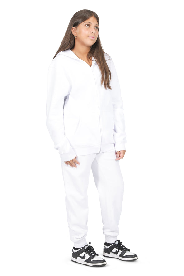 EVERYDAY KIDS Girls White Zip-Up Hoodie – Soft Fleece Jacket with Hood – All-Season Kids Sweatshirt for School, Play, or Layering