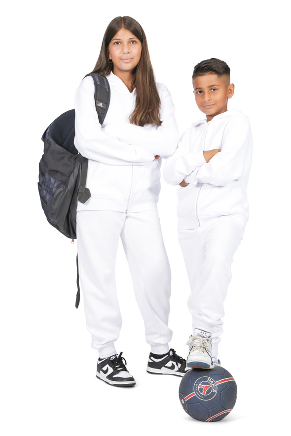 Girls’ White Cotton Fleece Sweatpants