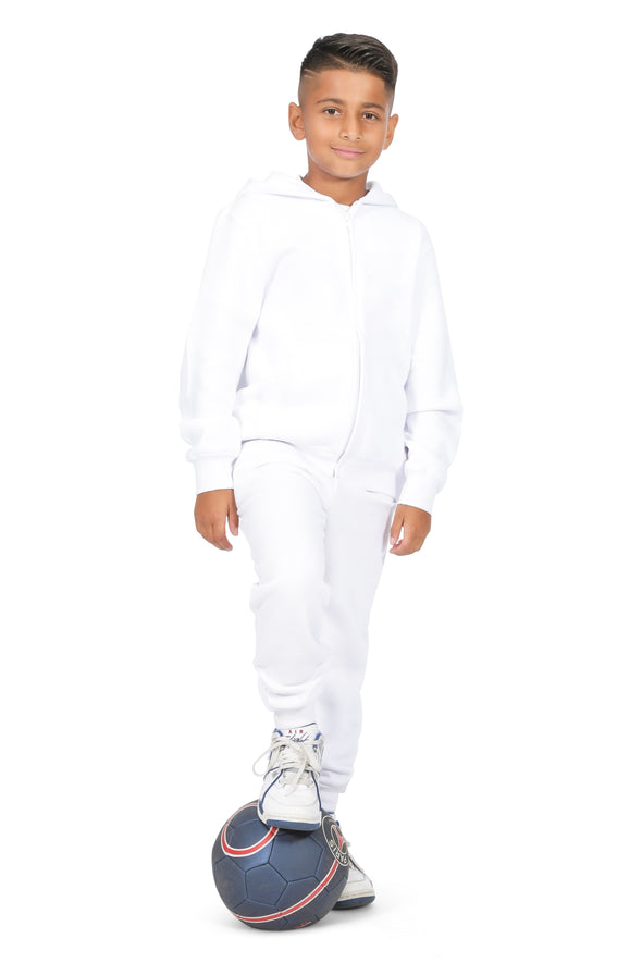 EVERYDAY KIDS Boys White Zip-Up Hoodie – Soft Fleece Jacket with Hood – All-Season Kids Sweatshirt for School, Play, or Layering