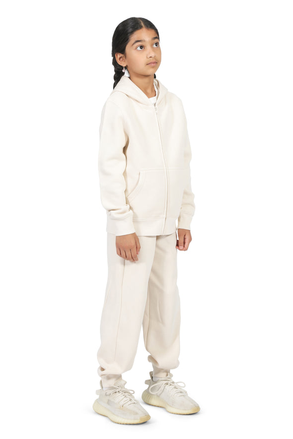 EVERYDAY KIDS Girls Off-White Zip-Up Hoodie – Soft Fleece Jacket with Hood – All-Season Kids Sweatshirt for School, Play, or Layering