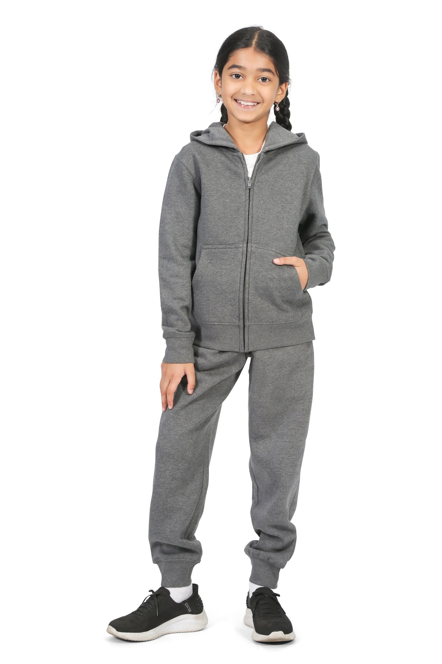 EVERYDAY KIDS Girls Charcoal Gray Zip-Up Hoodie – Soft Fleece Jacket with Hood – All-Season Kids Sweatshirt for School, Play, or Layering