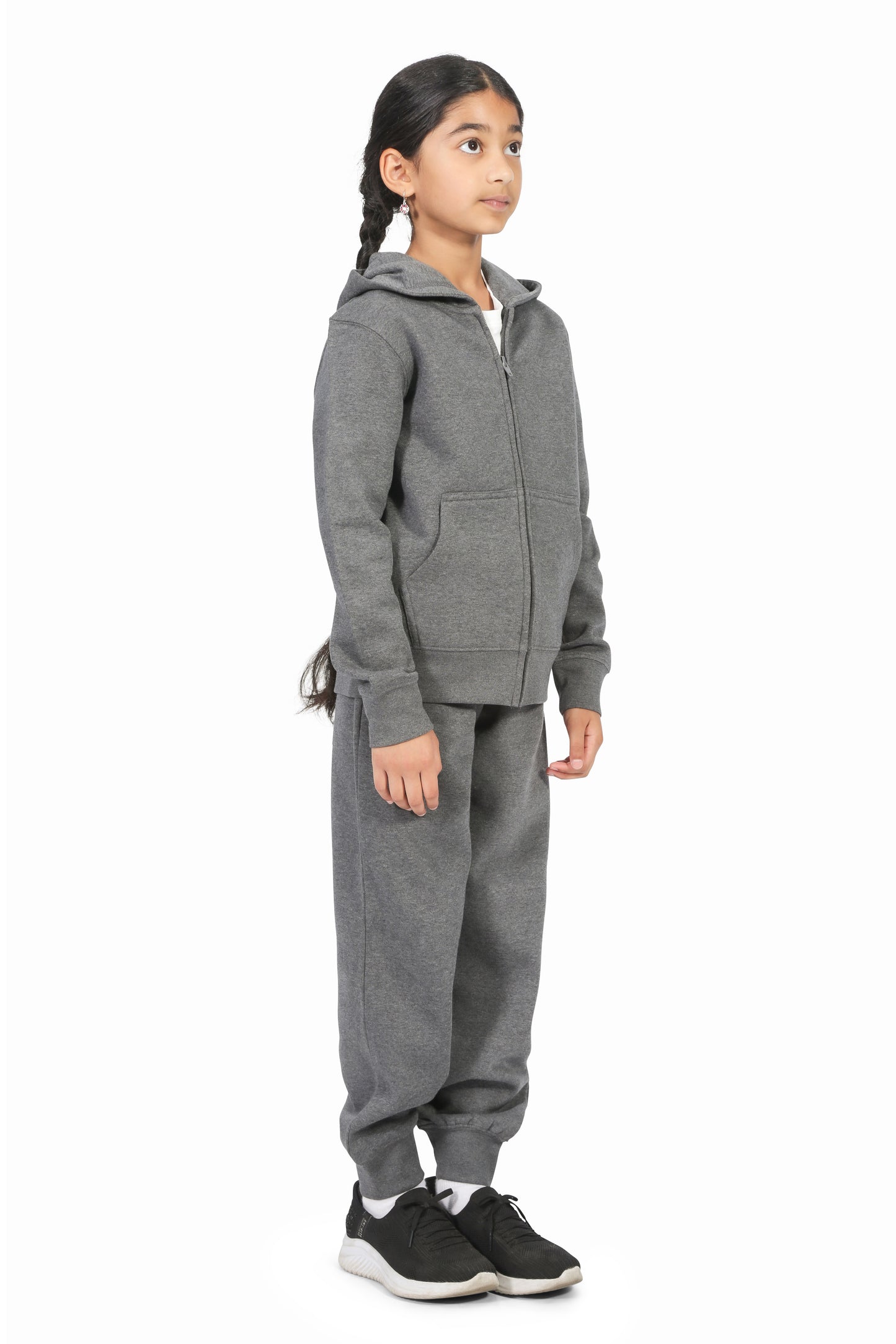 EVERYDAY KIDS Girls Charcoal Gray Zip-Up Hoodie – Soft Fleece Jacket with Hood – All-Season Kids Sweatshirt for School, Play, or Layering