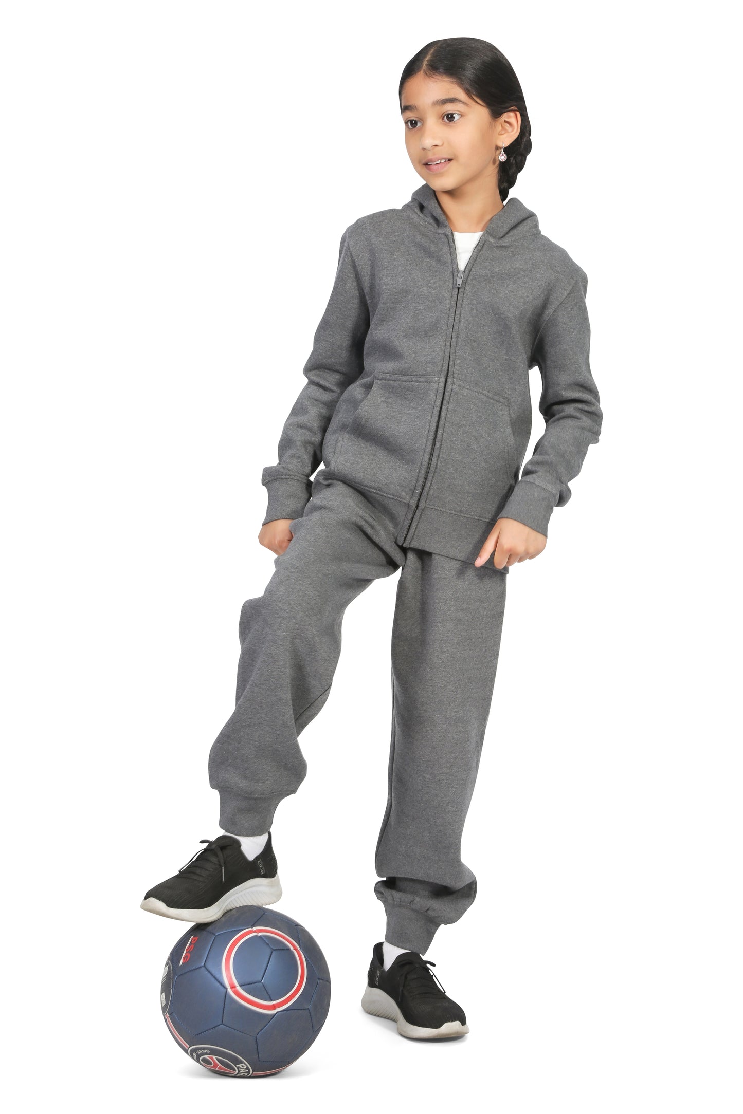 EVERYDAY KIDS Girls Charcoal Gray Zip-Up Hoodie – Soft Fleece Jacket with Hood – All-Season Kids Sweatshirt for School, Play, or Layering