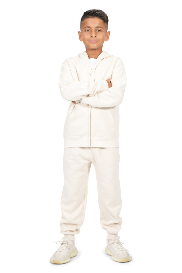 EVERYDAY KIDS Boys Off-White Zip-Up Hoodie – Soft Fleece Jacket with Hood – All-Season Kids Sweatshirt for School, Play, or Layering
