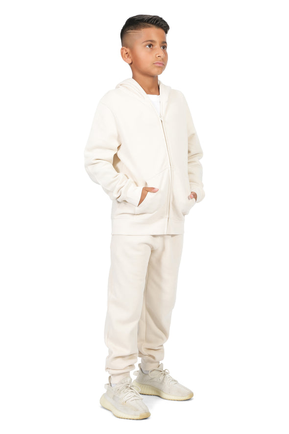 EVERYDAY KIDS Boys Off-White Zip-Up Hoodie – Soft Fleece Jacket with Hood – All-Season Kids Sweatshirt for School, Play, or Layering