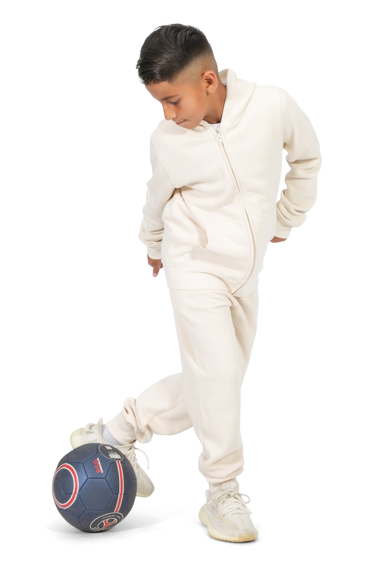 EVERYDAY KIDS Boys Off-White Zip-Up Hoodie – Soft Fleece Jacket with Hood – All-Season Kids Sweatshirt for School, Play, or Layering