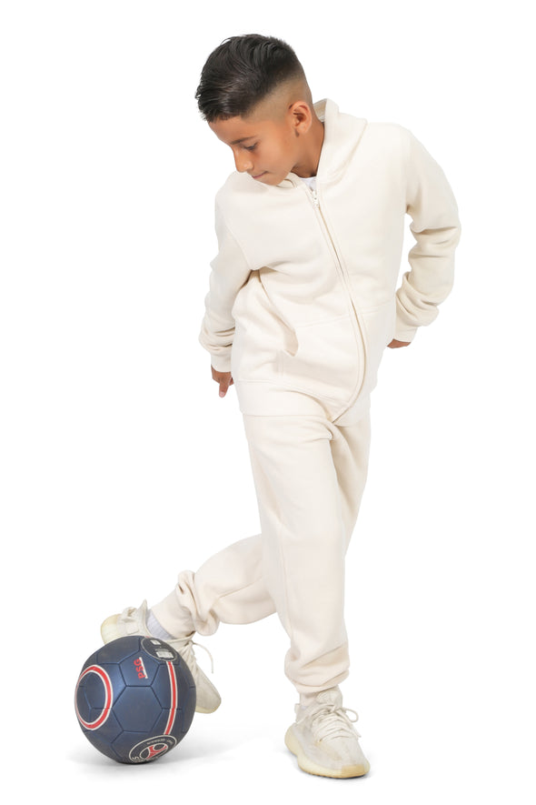 EVERYDAY KIDS Boys Off-White Zip-Up Hoodie – Soft Fleece Jacket with Hood – All-Season Kids Sweatshirt for School, Play, or Layering