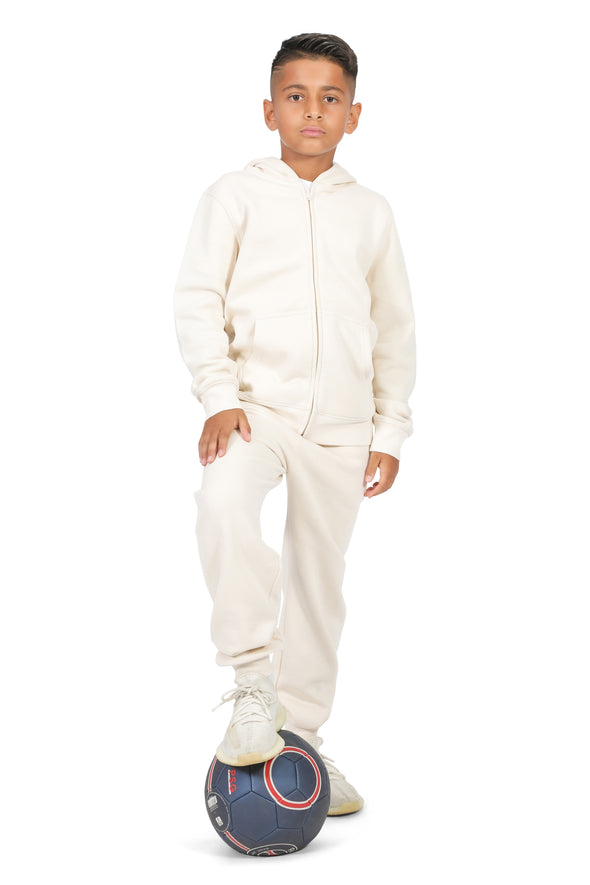 EVERYDAY KIDS Boys Off-White Zip-Up Hoodie – Soft Fleece Jacket with Hood – All-Season Kids Sweatshirt for School, Play, or Layering