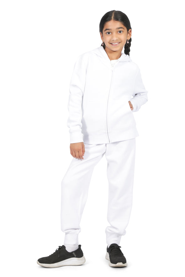 EVERYDAY KIDS Girls White Zip-Up Hoodie – Soft Fleece Jacket with Hood – All-Season Kids Sweatshirt for School, Play, or Layering
