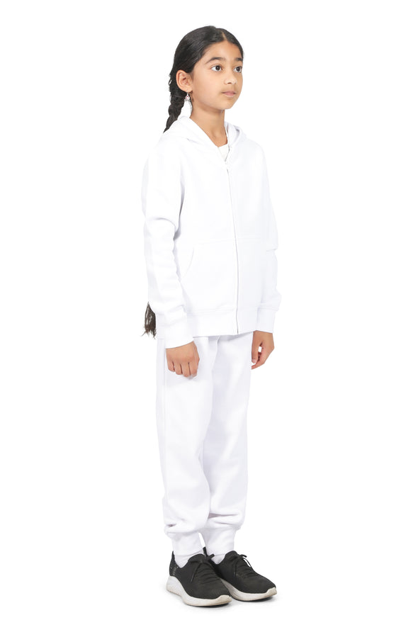 EVERYDAY KIDS Girls White Zip-Up Hoodie – Soft Fleece Jacket with Hood – All-Season Kids Sweatshirt for School, Play, or Layering