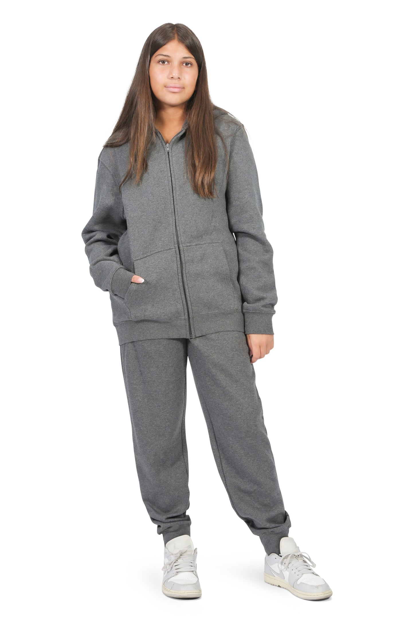 EVERYDAY KIDS Girls Charcoal Gray Zip-Up Hoodie – Soft Fleece Jacket with Hood – All-Season Kids Sweatshirt for School, Play, or Layering