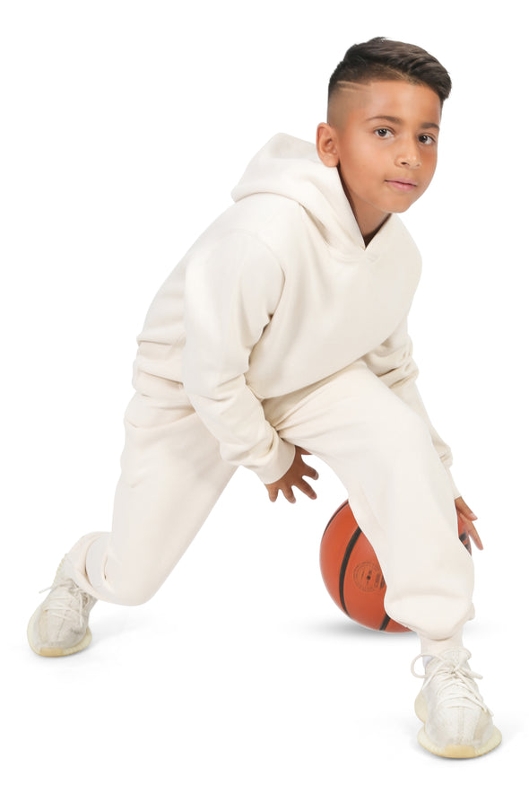 EVERYDAY KIDS All-Season Off-White Pullover Hoodie – Warm Fleece Sweatshirt with Hood – Ideal for School, Outdoor Play, or Travel – Boys Hoodie