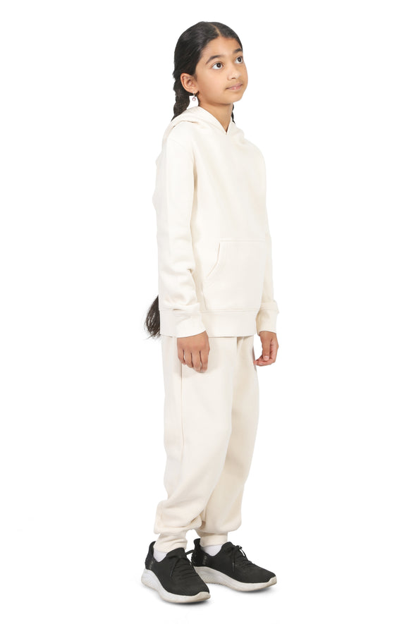 EVERYDAY KIDS All-Season Off-White Pullover Hoodie – Warm Fleece Sweatshirt with Hood – Ideal for School, Outdoor Play, or Travel – Girls Hoodie