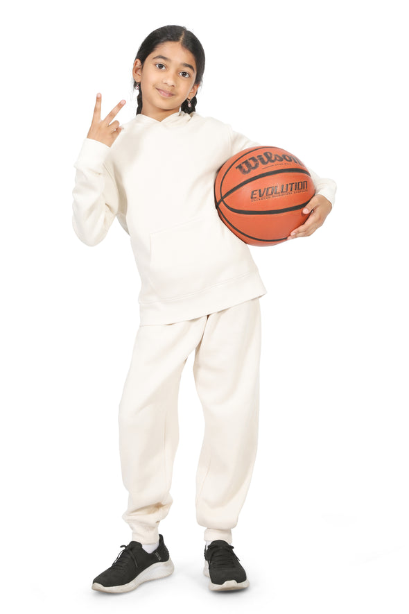 EVERYDAY KIDS All-Season Off-White Pullover Hoodie – Warm Fleece Sweatshirt with Hood – Ideal for School, Outdoor Play, or Travel – Girls Hoodie